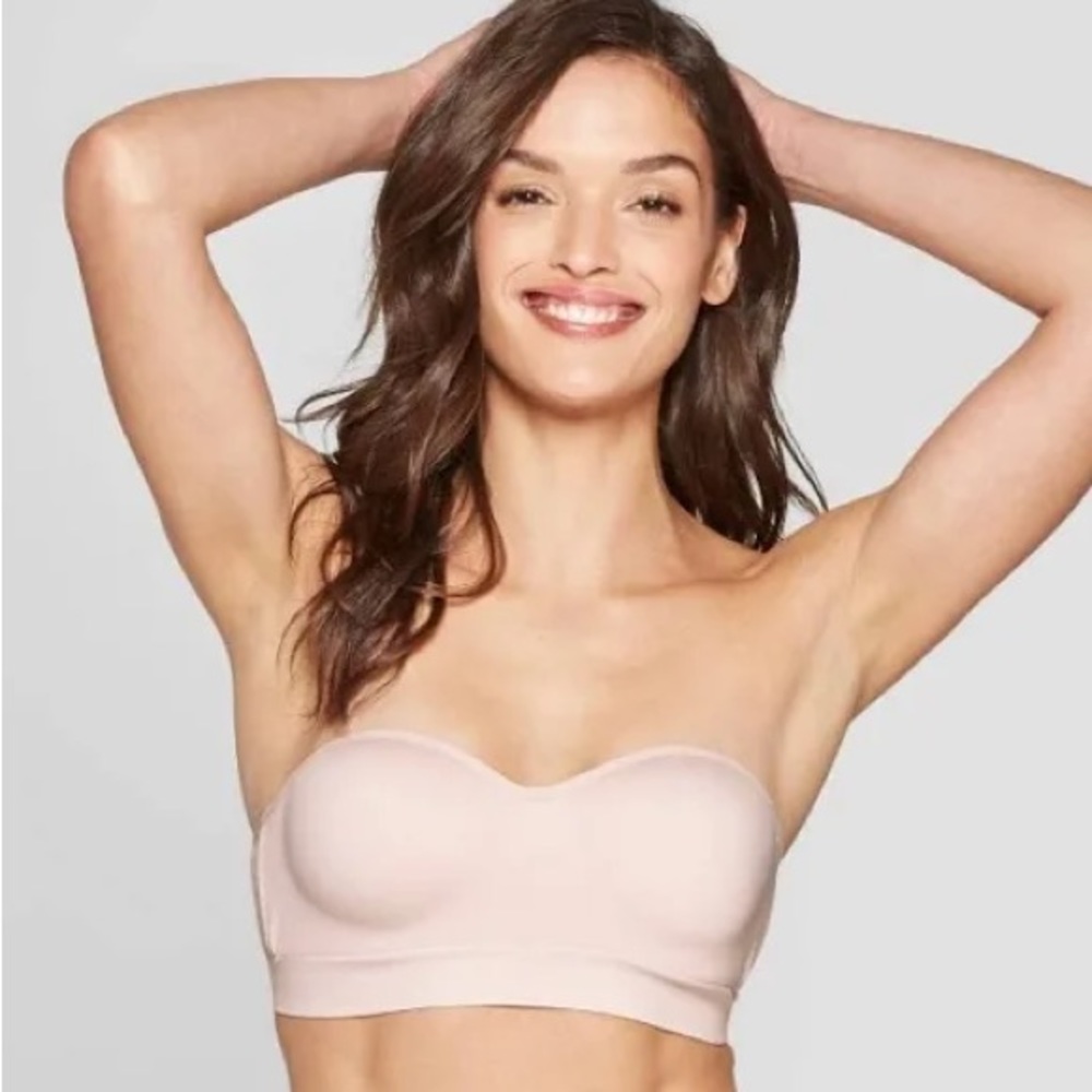 Auden women’s strapless pushup seamless bandeau padded cream nude bra size L